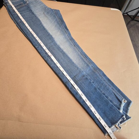 Express Two Tone Raw Hem Mid Rise Girlfriend Jeans - Picture 11 of 12